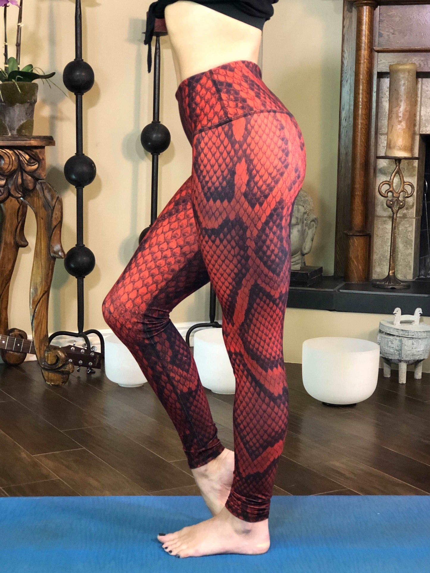 Red Snake & Camo Feathers Eco-Leggings - REVERSIBLE