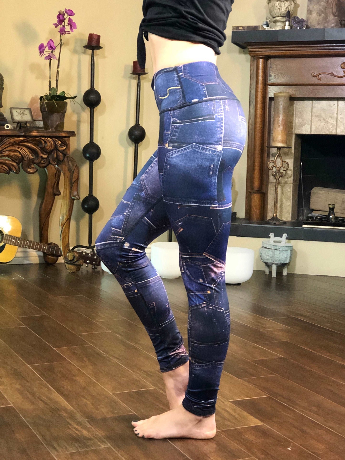 Denim Daisies Leggings - REVERSIBLE