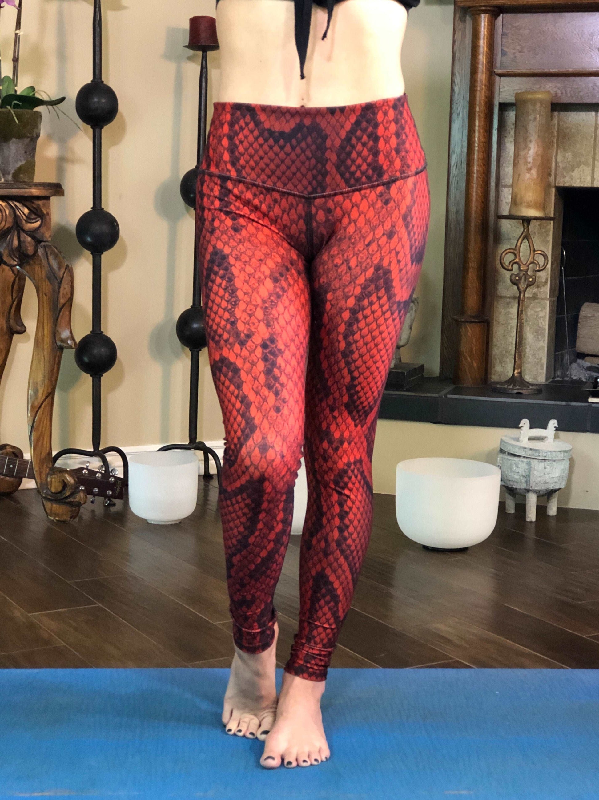 Red Snake & Camo Feathers Eco-Leggings - REVERSIBLE
